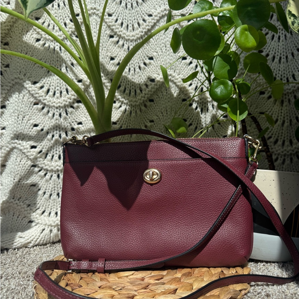 COACH POLLY PEBBLE LEATHER CROSSBODY BAG C3376 in CHERRY RED
